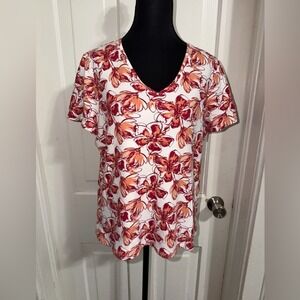 Women's size large shirt Laura Scott Floral V-Neck Top Hawaiian